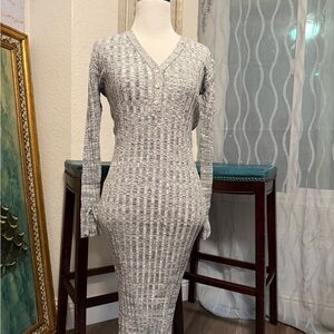 Chic Long Sleeve Gray Knit Dress